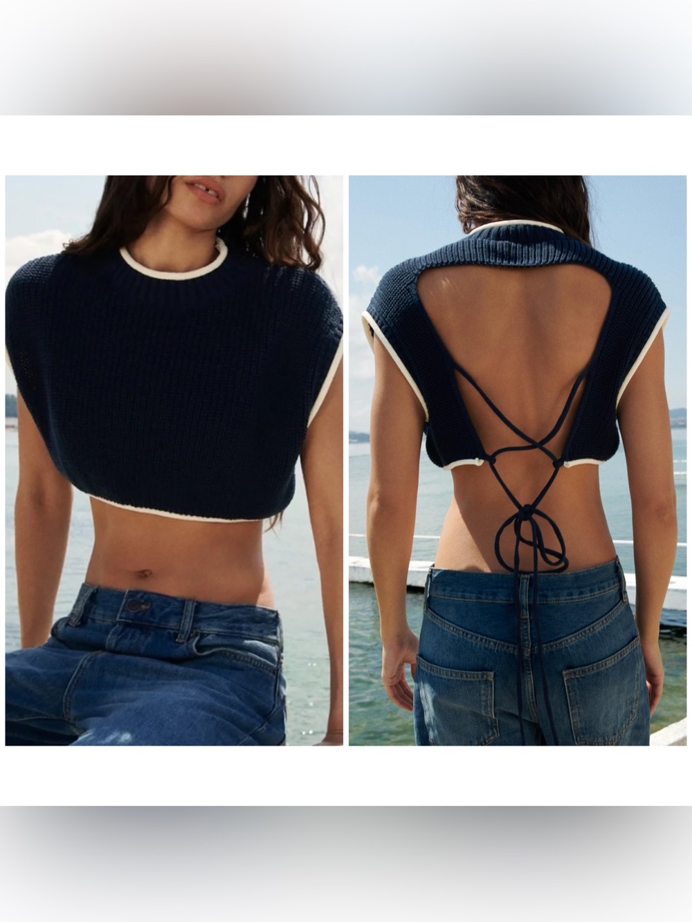 ZARA Knit Open Back Crop Sweater Top Size Small
